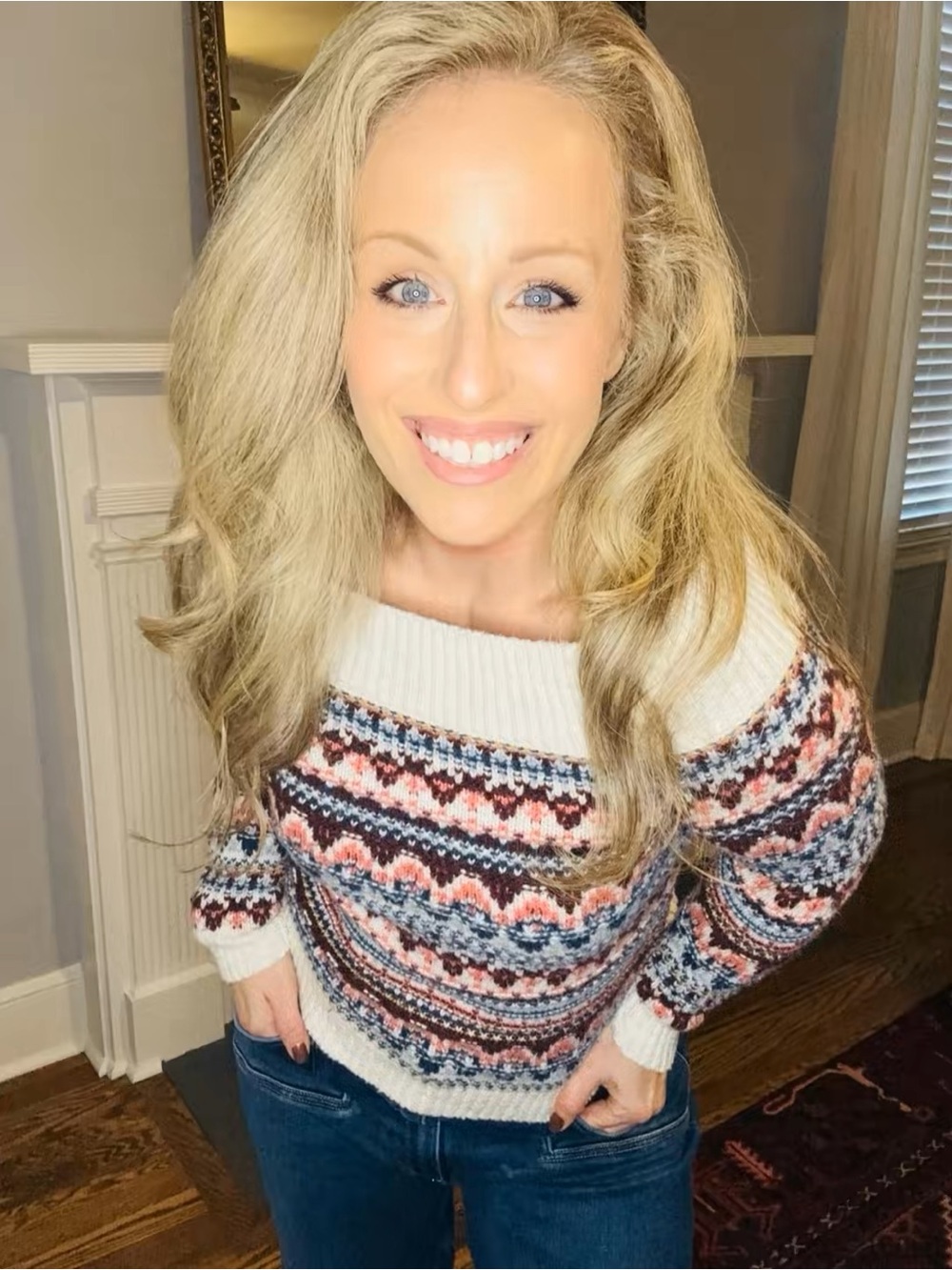 Abercrombie & Fitch Cream Fair Isle Crewneck Sweater with Blue and Rust Accents